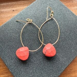 Gold Hoop Earrings with Red Stone Accent